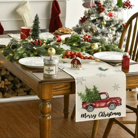 1Pc Christmas Truck, Trees and Snowflake Table Runner White Background - Picture 3 of 4
